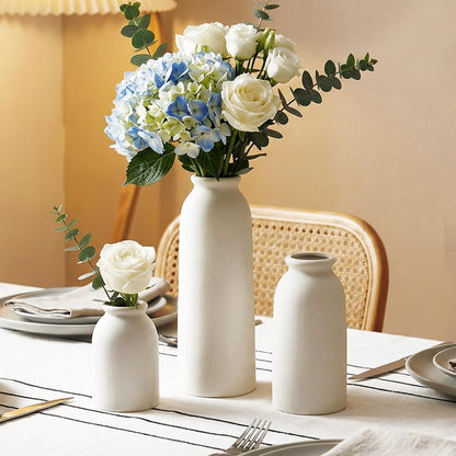 CUCUMI Ceramic Vase Set of 5, Home Decor Farmhouse Décor Handmade Pottery Vases for Pampas Grass, Dried Fresh Flowers, Table, Living Room, Kitchen, Shelf, Entryway Mantel Neutral Tones