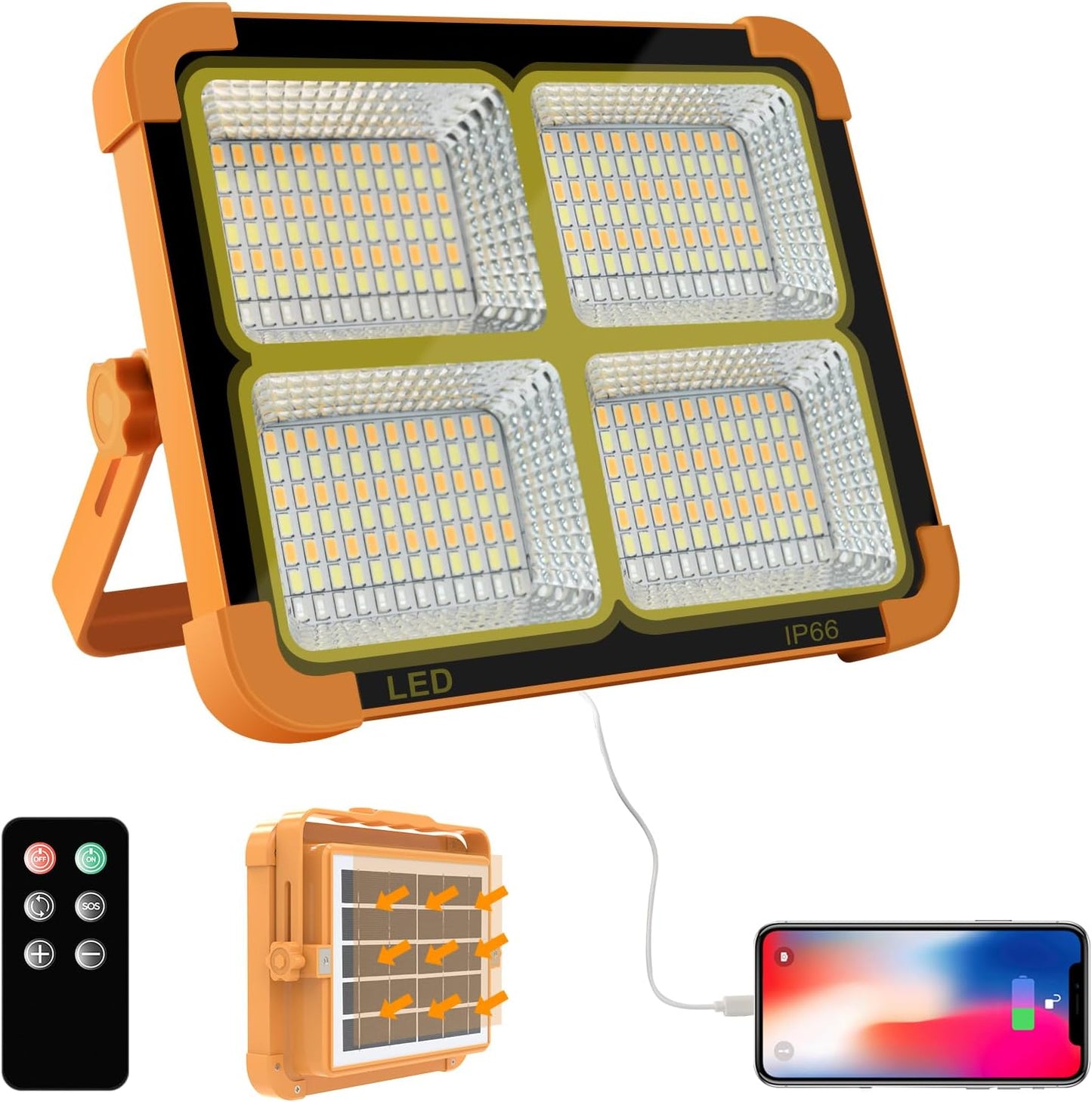 Portable LED Work Solar Light 100W 16500mAh 10000 LM with Stepless Brightness Job Site Battery Rechargeable LED Floor Light for Emergency Worklight for Hurricane