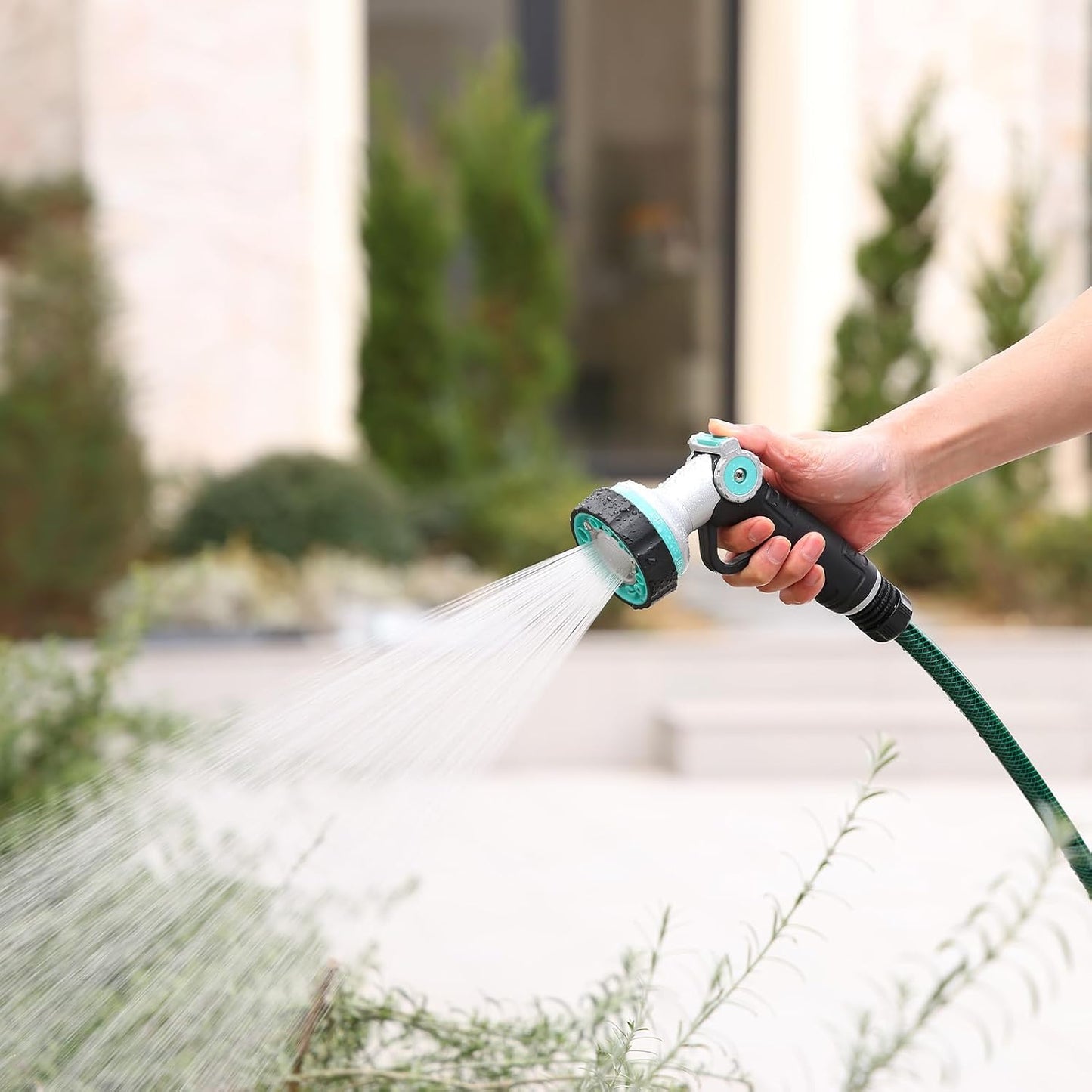 QUOBAS Garden Hose Nozzle Sprayer, Heavy Duty Metal Water Garden Nozzle | Brass Nozzle with Thumb Control, 3 Watering Patterns, Jet Hose Sprayer for Car Wash, Driveway, Patio Cleaning & Garden