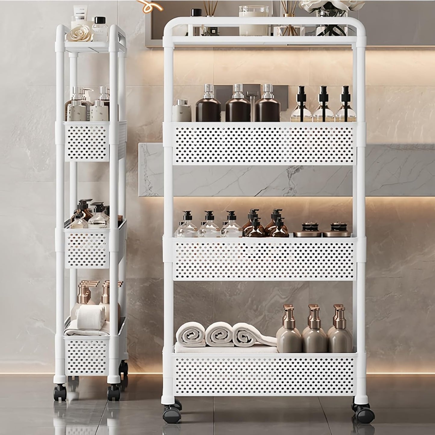 Slim Storage Cart, Plastic Kitchen Gap Storage, Multi-Layer Organizer with 360° Swivel Wheels for Kitchen Bathroom (Black,3 Tier)