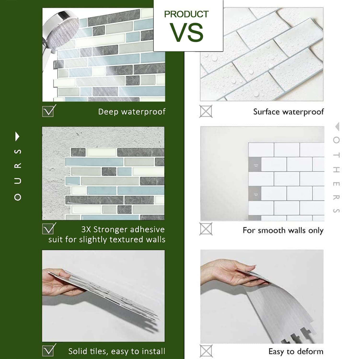 STICKGOO Thicker Design Peel and Stick, Self Adhesive Stick On Tile Backsplash for Kitchen and Bathroom, Beige & White, 12”×12”, 10 Sheets