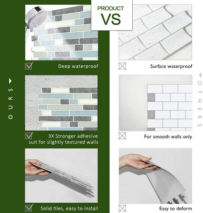 STICKGOO Thicker Design Peel and Stick, Self Adhesive Stick On Tile Backsplash for Kitchen and Bathroom, Beige & White, 12”×12”, 10 Sheets