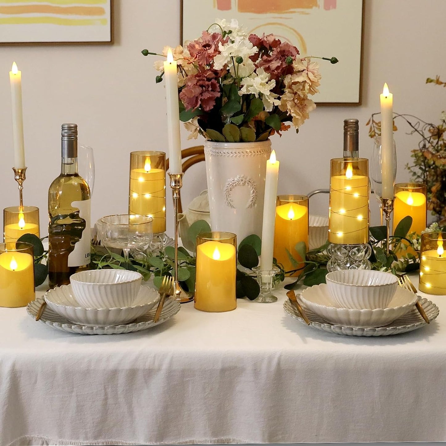 NURADA Flameless Candles with Remote Timer - Glass Real Wax 3D Wick LED Pillar Votive Candle Set Battery Operated Flickering Light for Home Christmas Decoration - White 3 Pack