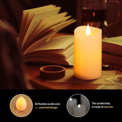 3x3 Flickering Flameless Candles Set of 2, 2AA Battery Life 600 Hours Battery Candles Flickering with Timer,3 inch Flameless Candles with Remote for Indoor/Outdoor, Ivory