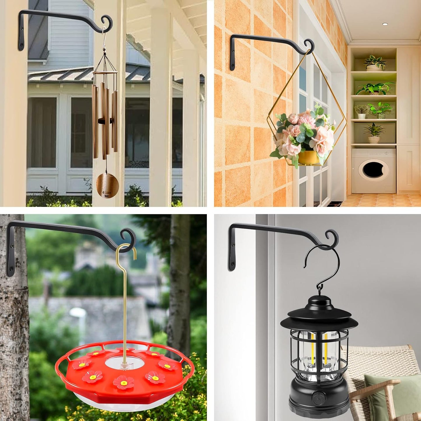 FEED GARDEN Heavy Duty Plant Hangers Outdoor Indoor, 8 Inch 2 Pack Metal Hanging Bracket Holds Up to 44 lbs, Wall Brackets for Hanging Baskets, Bird Feeders,Wind Chime& Lanterns, Black