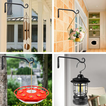 FEED GARDEN Heavy Duty Plant Hangers Outdoor Indoor, 8 Inch 2 Pack Metal Hanging Bracket Holds Up to 44 lbs, Wall Brackets for Hanging Baskets, Bird Feeders,Wind Chime& Lanterns, Black