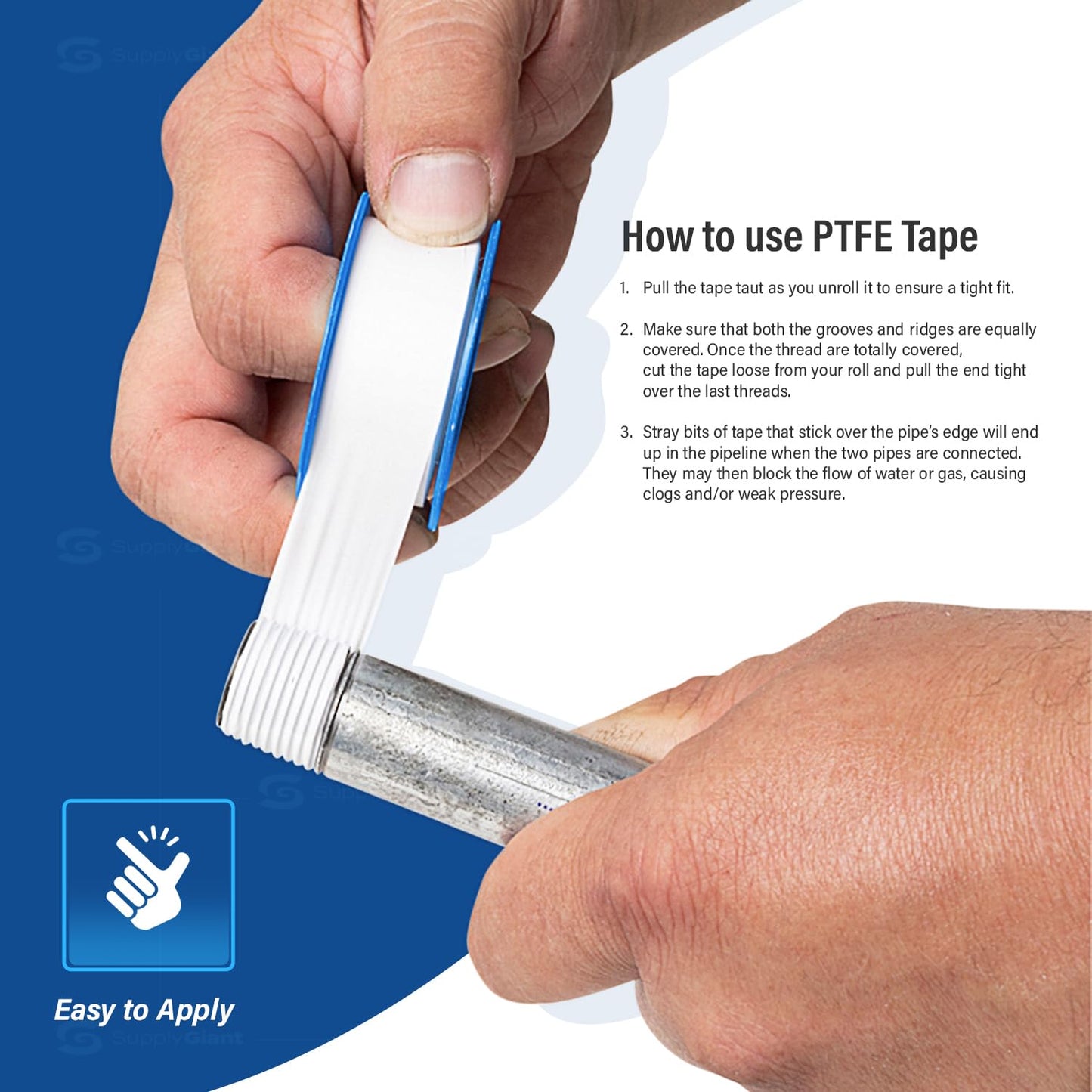 Supply Giant Plumbers PTFE Tape 1/2" W x 520" L Pipe Thread Tape, High Density Thread Sealant Tape Water Seal Plumbing Tape for Shower Head, Pipes, Gas Lines, Leak Prevention