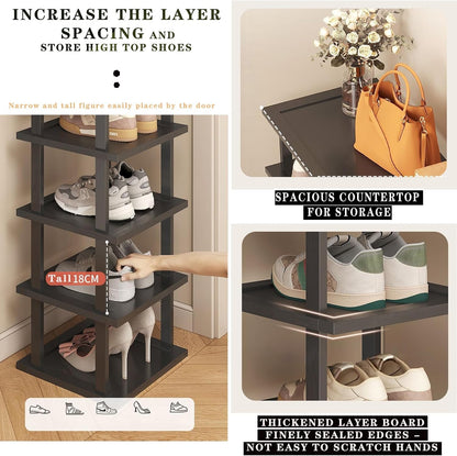 Vertical Shoe Rack - Tall Narrow Shoe Rack Organizer for Small Spaces,5 Tier Bamboo Shoen Shelf for Entryway,Closet,Corner,Doorway,Skinny Shoe Shelf Space Saving Shoe Storage,Free Stackable DIY