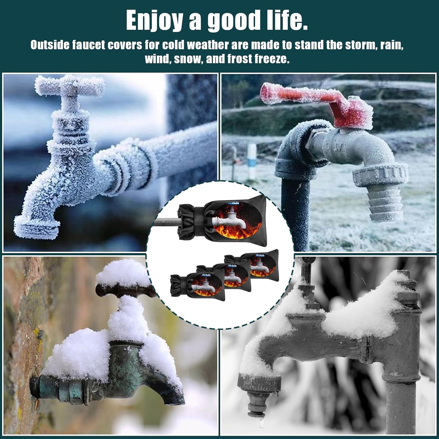 Outdoor Faucet Covers for Winter Freeze Protection- Fit for Outdoor Water Faucet Cover Socks for Winter Freeze Protection Pipe Antifreeze Water Insulation Spigot Backflow Cover 5.3" W x 8" H -4 Pack