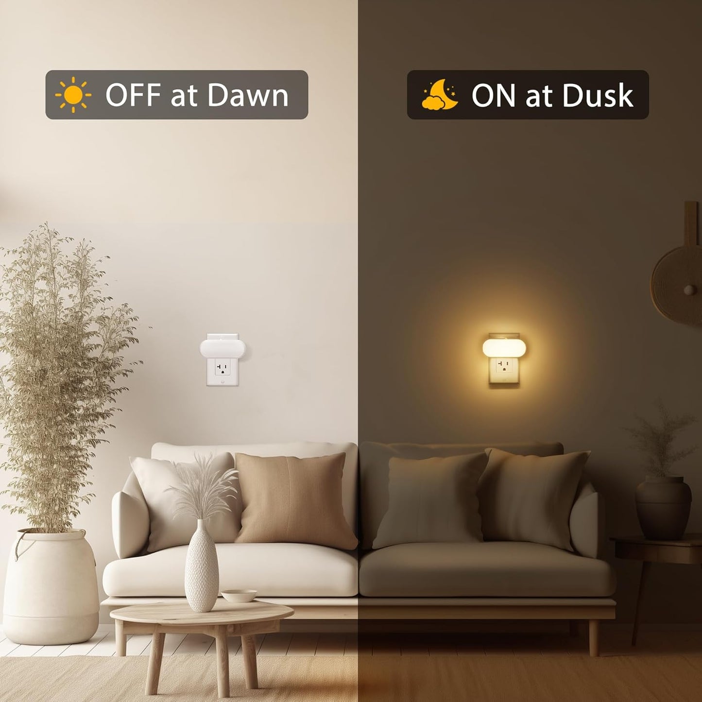 Briignite Night Lights Plug into Wall [2 Pack], White Night Light Dusk to Dawn Sensor Nightlight, Brightness Adjustable 3000K Soft White, Plug in Night Light for Bedroom, Hallway, Stairs, Kitchen