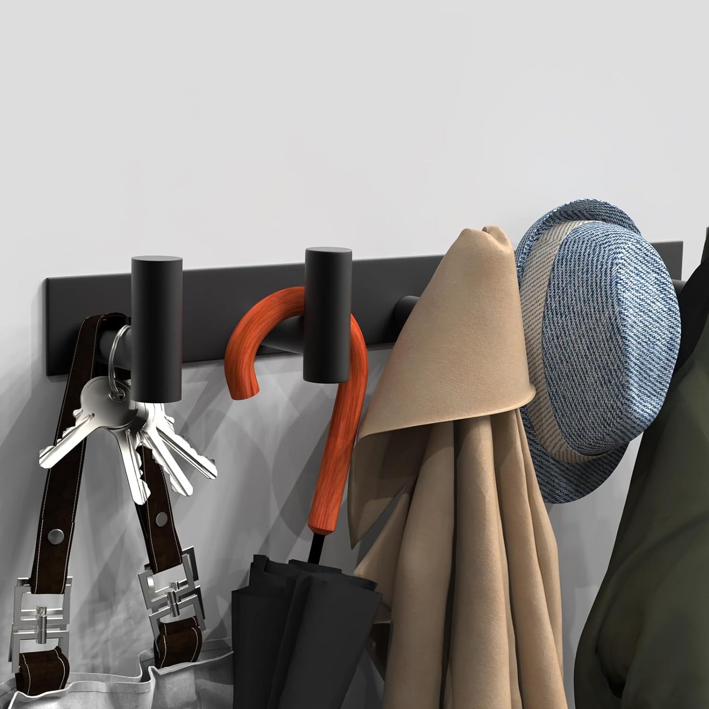 VAEHOLD Black Hat and Coat Wall Mount Rack - 3 Hooks for Robes, Bags, Keys, and Towels - Bathroom Towel Hanger Organizer (1 Pack)
