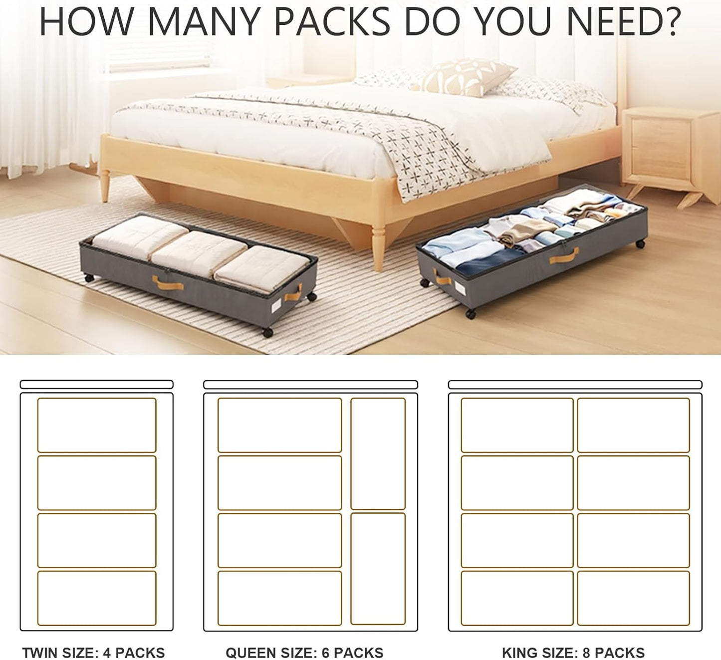 Under Bed Storage with Wheels 2-Pack, 75L XXL Under the Bed Storage Containers Large, 12" Tall Adjustable Storage for Underbed with Lids, Rolling for Clothes, Shoes, Blankets (Black)