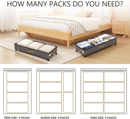 Under Bed Storage with Wheels 2-Pack, 75L XXL Under the Bed Storage Containers Large, 12" Tall Adjustable Storage for Underbed with Lids, Rolling for Clothes, Shoes, Blankets (Black)