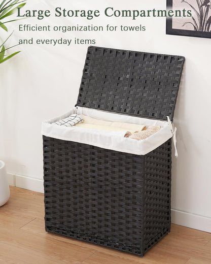 SETVSON Laundry Hamper with Lid Laundry Basket 132 L (35 Gal) Wicker Clothes Hamper, Handwoven Rattan Hamper with Handles and 4 Removable Liner Bags, 6 Mesh Bags for Laundry Bedroom Natural