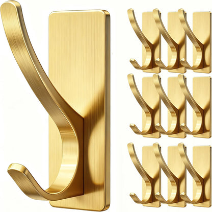 pickpiff White Self Adhesive Coat Hooks for Hanging: 13LB Extra Strong Stainless Wall Hook for Towel, Utensil, Backpack, Hat, Sturdy Metal Hanger for Bathroom, Kitchen, Door, 4-Pack