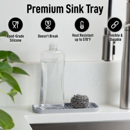 Zulay Kitchen (9x3.5in) Sponge Holder for Kitchen Sink - Flexible Heavy-Duty Multipurpose Sink Caddy - Counter Organizer for Kitchen, Bathroom, Makeup, Trinkets & More! (Grey)