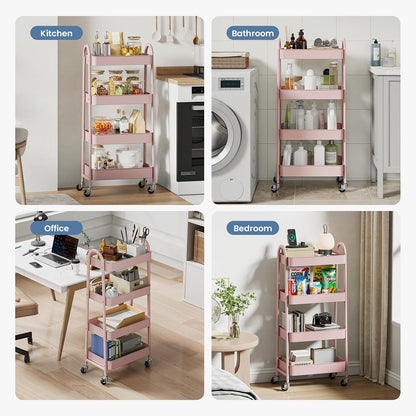 DUMOS 3 Tiers Rolling Cart, Utility Cart, Metal, White | Mobile Storage, Lockable Wheels, Utility Shelving Unit, Kitchen, Bathroom, Laundry, Narrow Places
