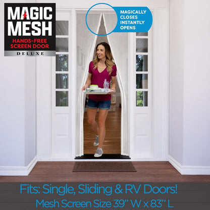 Magic Mesh Deluxe, Black | Magnetic Screen Door, Heavy Duty, Magnetic Closure, Door Net, Patio Screen, Sliding Door Screen, Bug Screen for Doorways, Kid & Pet Friendly | Size 39" x 83" (Pack of 1)