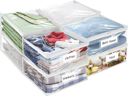 Plastic Storage Bags with Easy-Glide Zipper, Pack of 8, Durable Clear Vinyl Zippered Storage Bags for Clothes Sweaters Comforters Blankets Sheets Bedding (15.7 x 13.8 x 3.9 Inch, White)