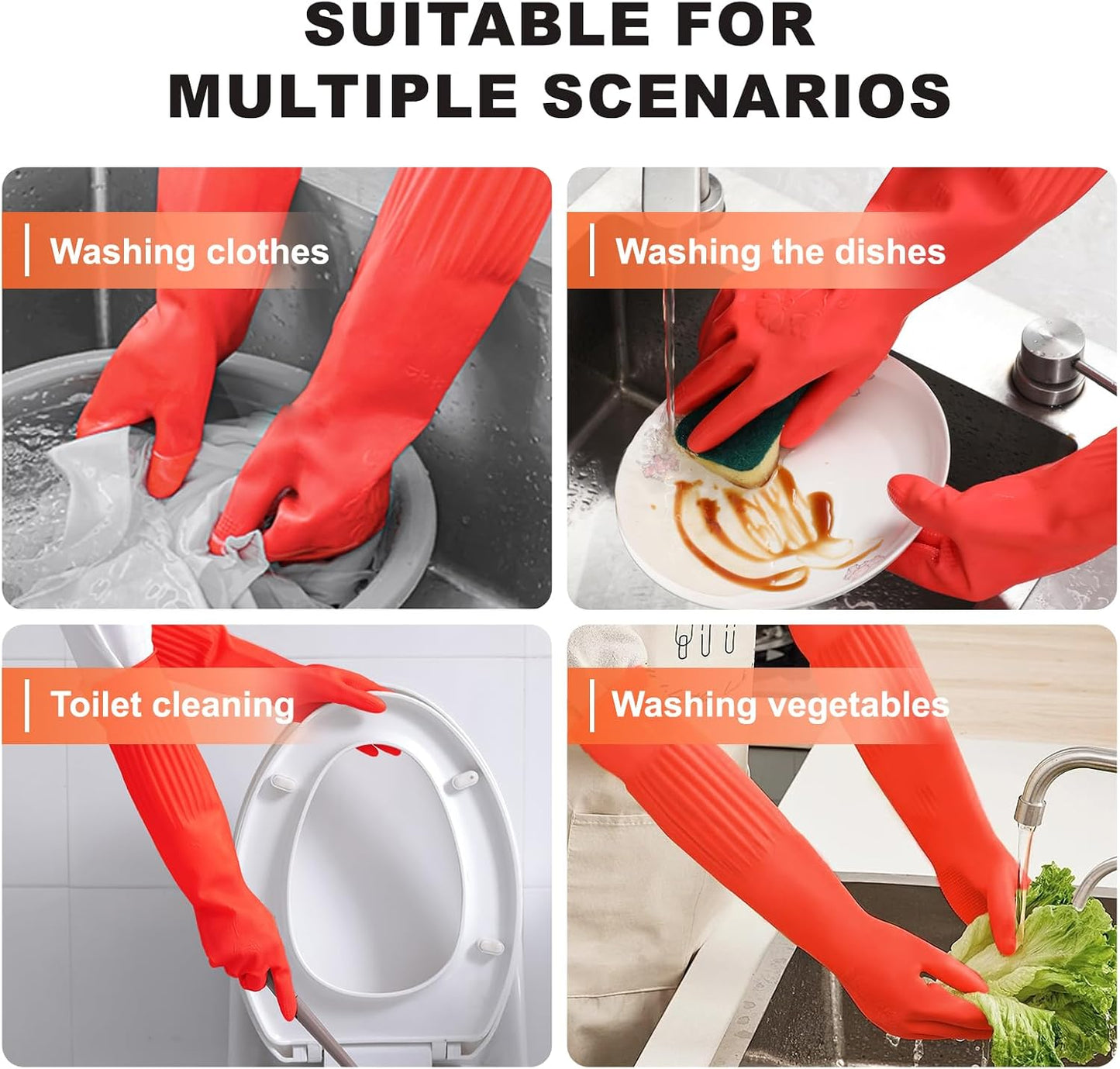 North Tower Rubber Gloves Kitchen Cleaning For Washing Dishing Kithchen, warmming Heat Resistant Dishwashing Gloves,18",2 Pairs Large