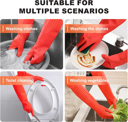 North Tower Rubber Gloves Kitchen Cleaning For Washing Dishing Kithchen, warmming Heat Resistant Dishwashing Gloves,18",2 Pairs Large