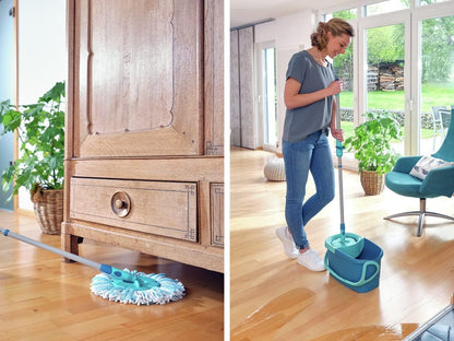 Leifheit Clean Twist Spin Mop and Bucket Set with Rollers | Telescopic Handle, 360° Joint, Spin-Dry System | Easy Glide Wheels | Blue