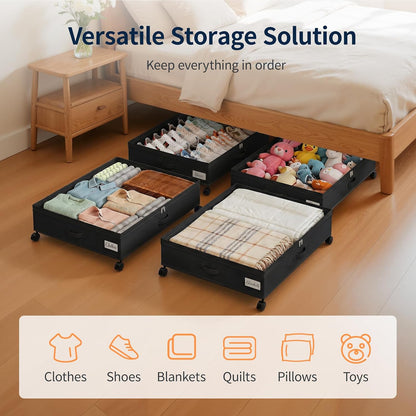 Yecaye 80L Under Bed Storage with Wheels, 2 Pack Under Bed Storage Containers with Lids for Clothes, Shoes and Blankets, Metal Rolling Underbed Storage Drawers for Bedrooms and Dorms, Grey