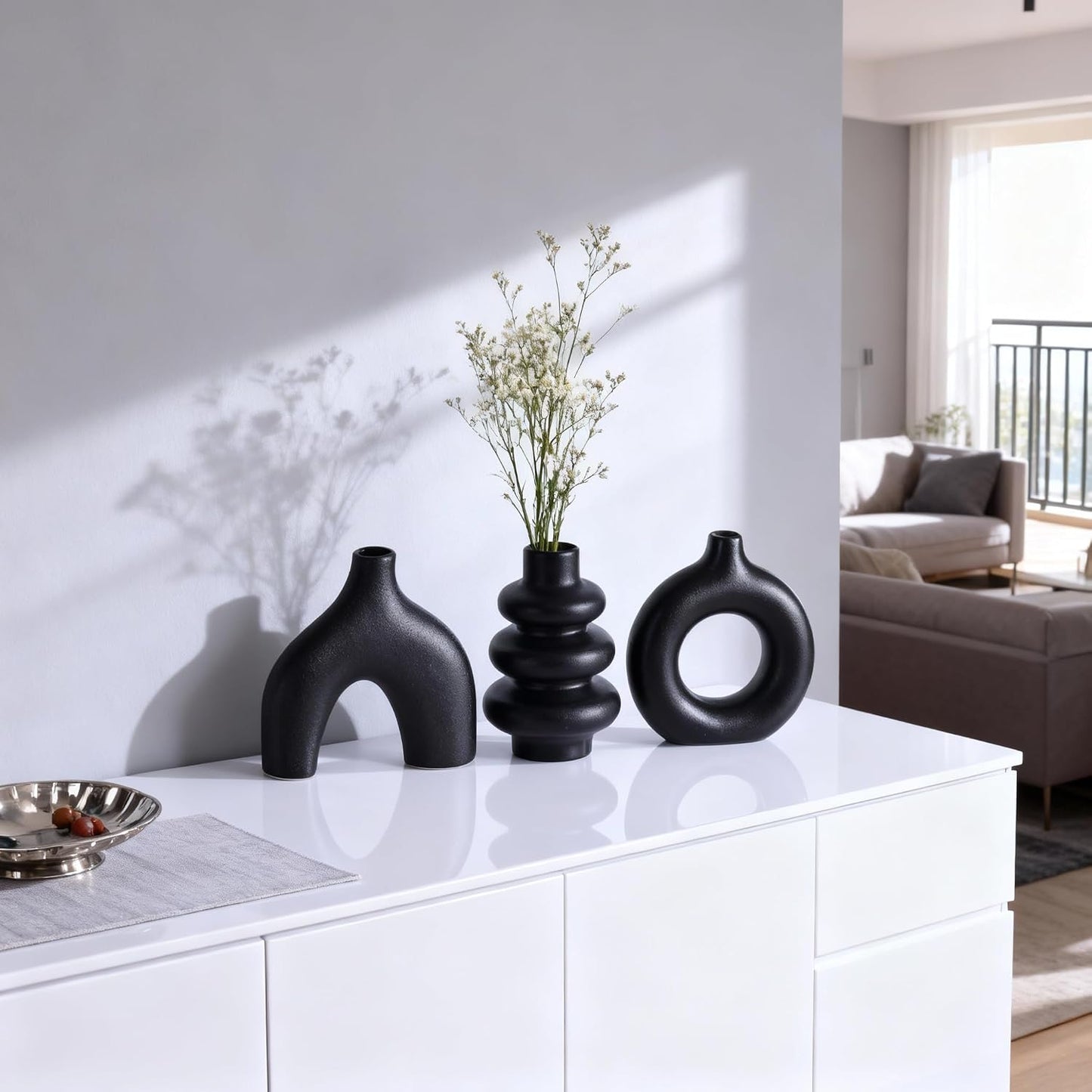 Ceramic 3 Pcs Vase Set,Modern Home Decor Table Centerpiece,Minimalist Nordic Vases, Wedding, Living Room, Bookshelf, Office, Modern Home, Entryway Boho Decor (D)