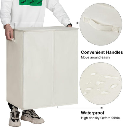 WOWLIVE 180L Laundry Hamper with Lid 3 Section,Large Laundry Basket with Removable Bags and Handles,Collapsible Dirty Clothes Hampers for Laundry,Laundry Basket Organizer for Laundry Room,Dorm,Beige