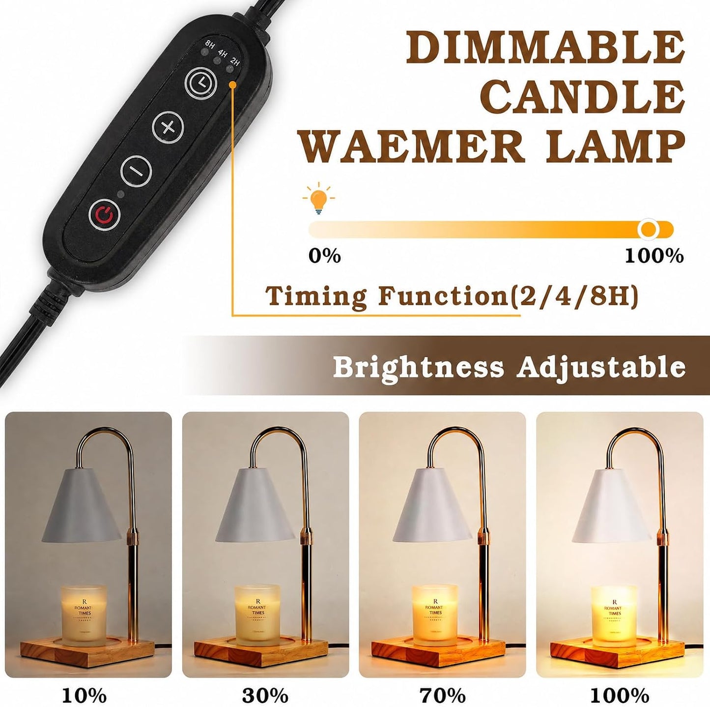 Candle Warmer Lamp Wood with Timer, Dimmable Electric Candle Lamp Warmer for Jar Candles, 2*35 Watt Bulb, Mothers Day Birthday Gifts for Women Men, Decorative Wooden Candle Lamp for Bedroom Home Decor