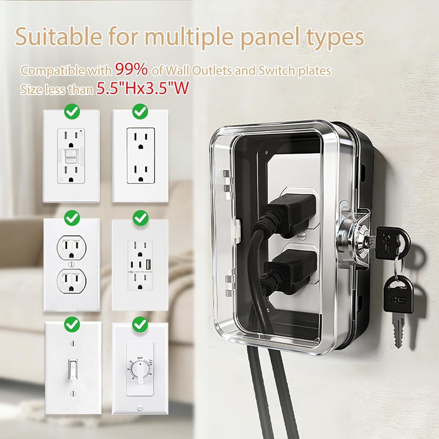 1 Pack Universal Baby Safety Electrical Outlet Cover Box Childproof Plug Cover - More Space for Large Plugs Easy to Install & Use Fit Socket Protector (Black)