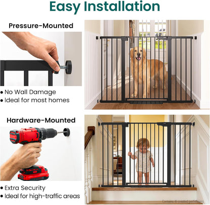 Cumbor 30-46" Baby Gate for Stairs, Mom's Choice Awards Winner-Auto Close Dog Gate for The House, Gifts for Mom, Easy Install Pressure Mounted Pet Gates for Doorways, Black
