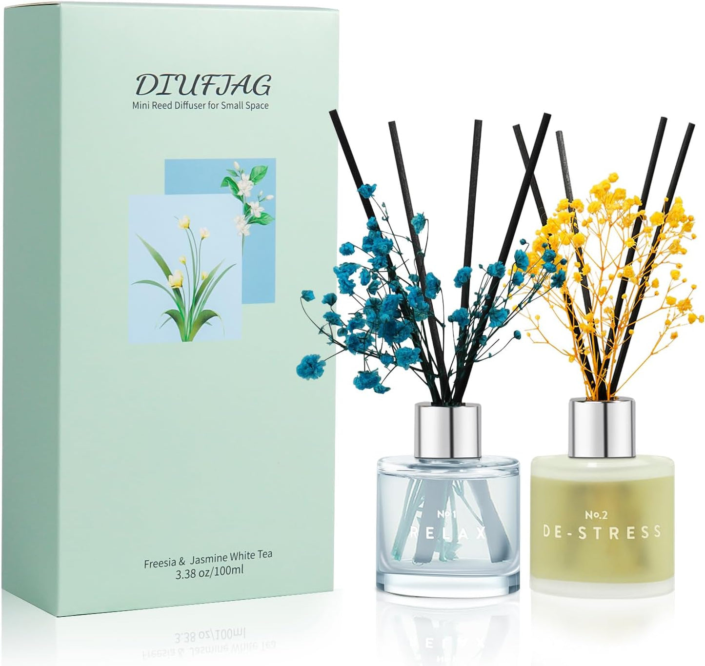3 Pack Fragrance Reed Diffuser, 50ML Lavender Jasmine Lemongrass Aromatherapy Diffuser Set with 12 Black Fiber Sticks,Air Freshener for Bedroom Bathroom Office, 8.2X 6.6X 2.1 inch