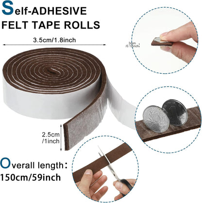 Shappy 2 Packs 120 x 2 x 0.12 Inch Felt Strips with Adhesive Backing Felt Tape Roll Non Slip Self Adhesive Cuttable Furniture Pads for Protecting Hardwood Floors, Chairs, Wall(Dark Brown)