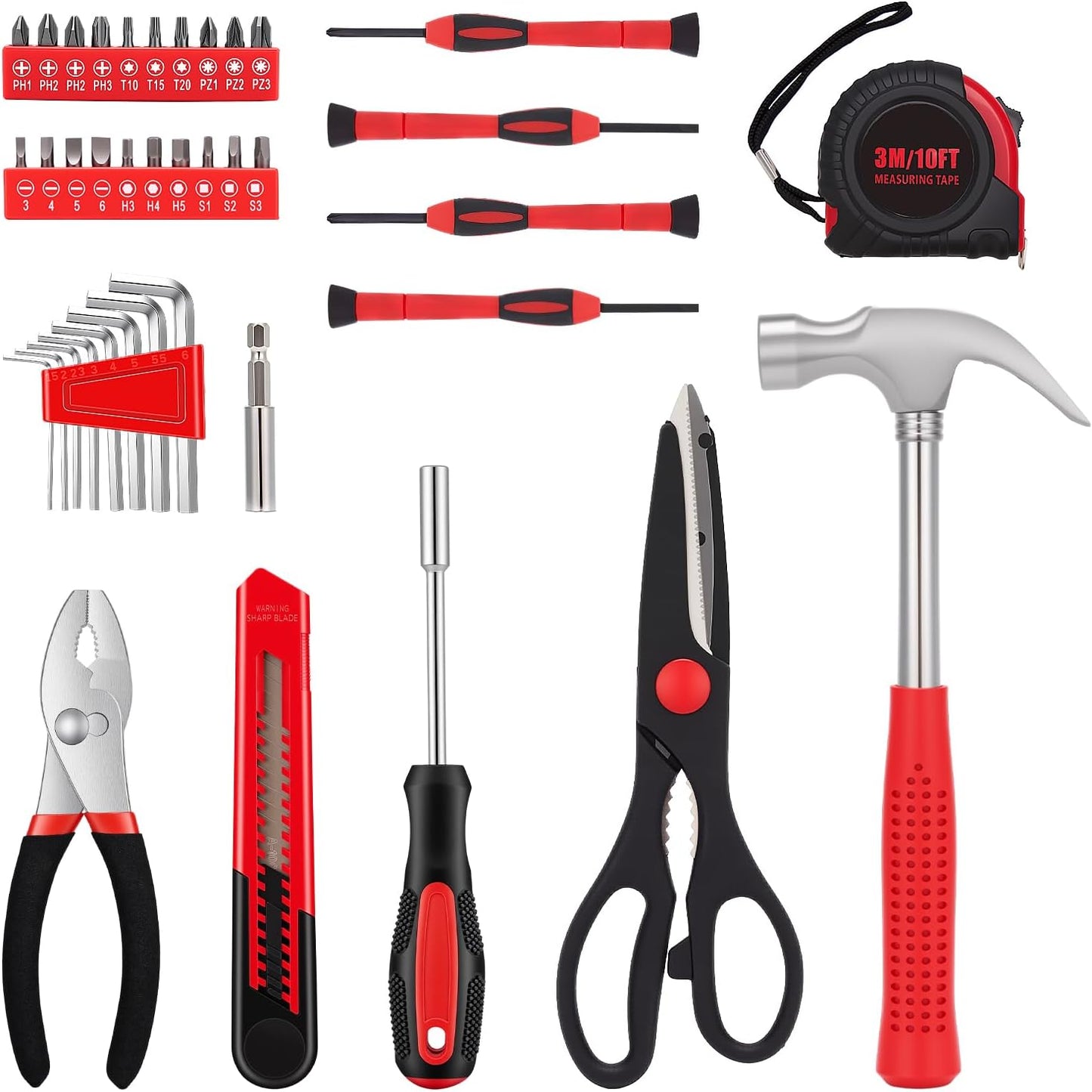 WGGE 39-Piece Home Tool Set– Durable Household Hand Tool Kit with Hammer, Screwdrivers, Pliers, Wrench, Hex Keys & More – Compact Storage Case for Home Repairs, DIY & Maintenance