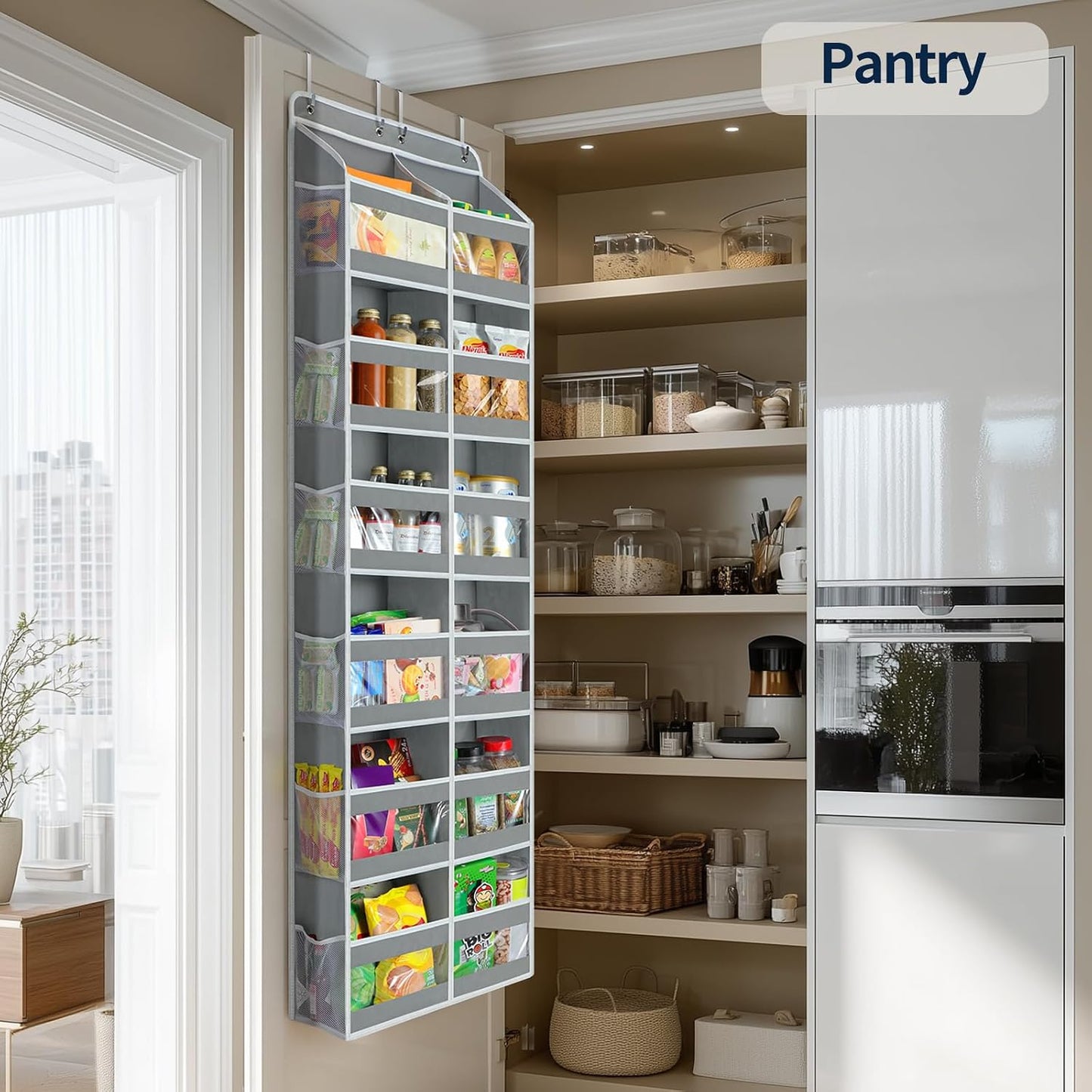 Yecaye 5-Tier Over The Door Organizer Dual-Column, 80lbs Load Over The Door Storage of 10 Compartments, Heavy Duty Door Organizer Hanging for Bedroom Closet Dorm Bathroom Pantry, Grey 1 Pack