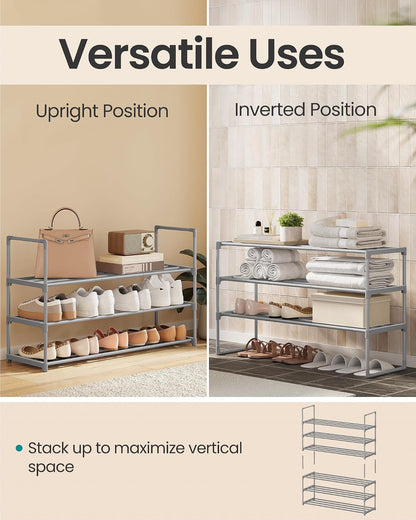 SONGMICS Shoe Rack, 6-Tier Shoe Organizer, Metal Storage Shelf, Upright or Upside Down, for 24-30 Pairs, Stackable, for Entryway, 11.8 x 36.2 x 42.7 Inches, Black ULSA306BH01