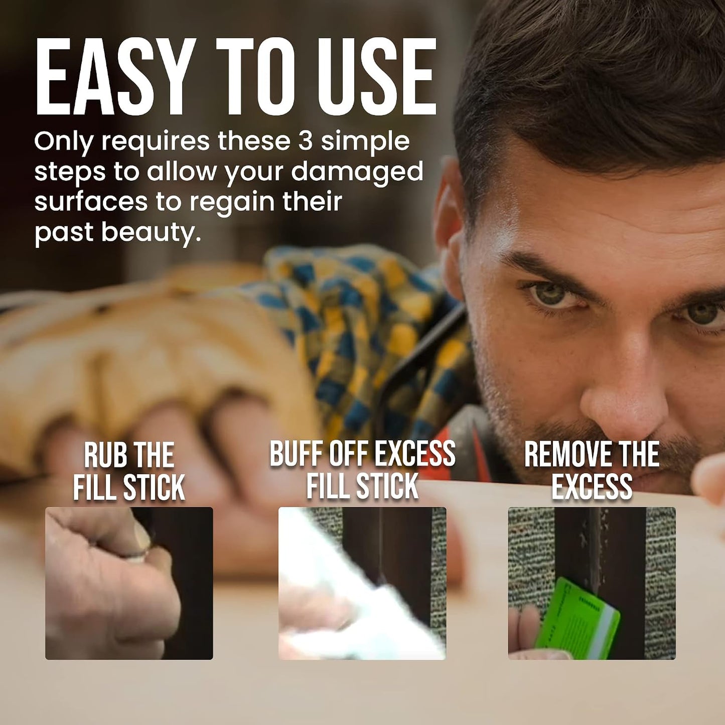 Wood Scratch Repair Fill Stick for Light Surfaces (Set of 3), Great for Touch-Ups and Repairs on Hardwoods Floors, Furniture, Cabinets and Plastic Surfaces.