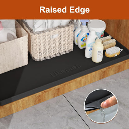 ukeetap Extra Thick Silicone Mat Waterproof with Raised Edge 19” x 12”, BPA Free Non-Slip Dog & Cat Food Mat, Feeding Mat for Food and Water Bowls, Spill Proof Mat to Protect Floors, Black