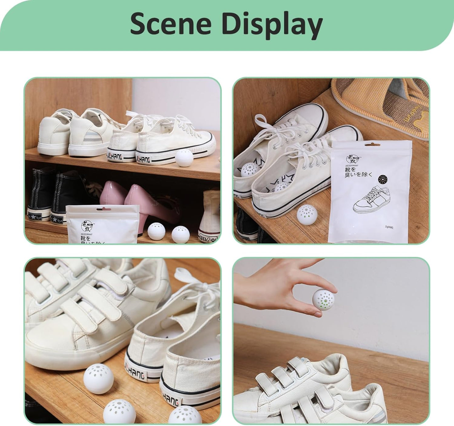 12 Bag/72Pcs Shoe Deodorizer Balls 1.57 Inch Sneaker Balls with PP Cover Multi-Purpose for Drawer, Shoe Cabinet, Closet, Toilet Deodorizer