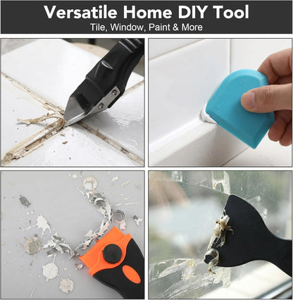 Silicone Caulking Tools with Razor Blade Scraper - 5-in-1 Caulk Removal Kit Plastic Razor Blades for Tile Grout Removal Repair Wall Floor Edge Finishing Window Sink Joint Frame Seal