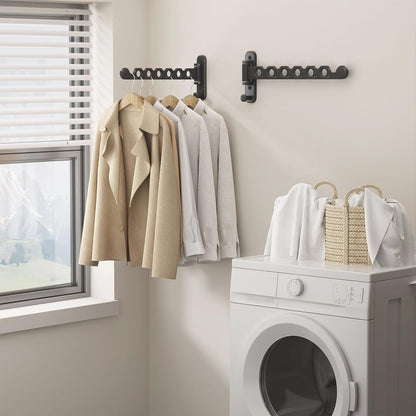 Wall Mounted Clothes Hanger Rack Foldable Drying Rack Hook Folding Indoor for Laundry Room Organization Bedroom Collapsible Racks Perfect for Small Spaces, 6 Hole Black 1 Packs
