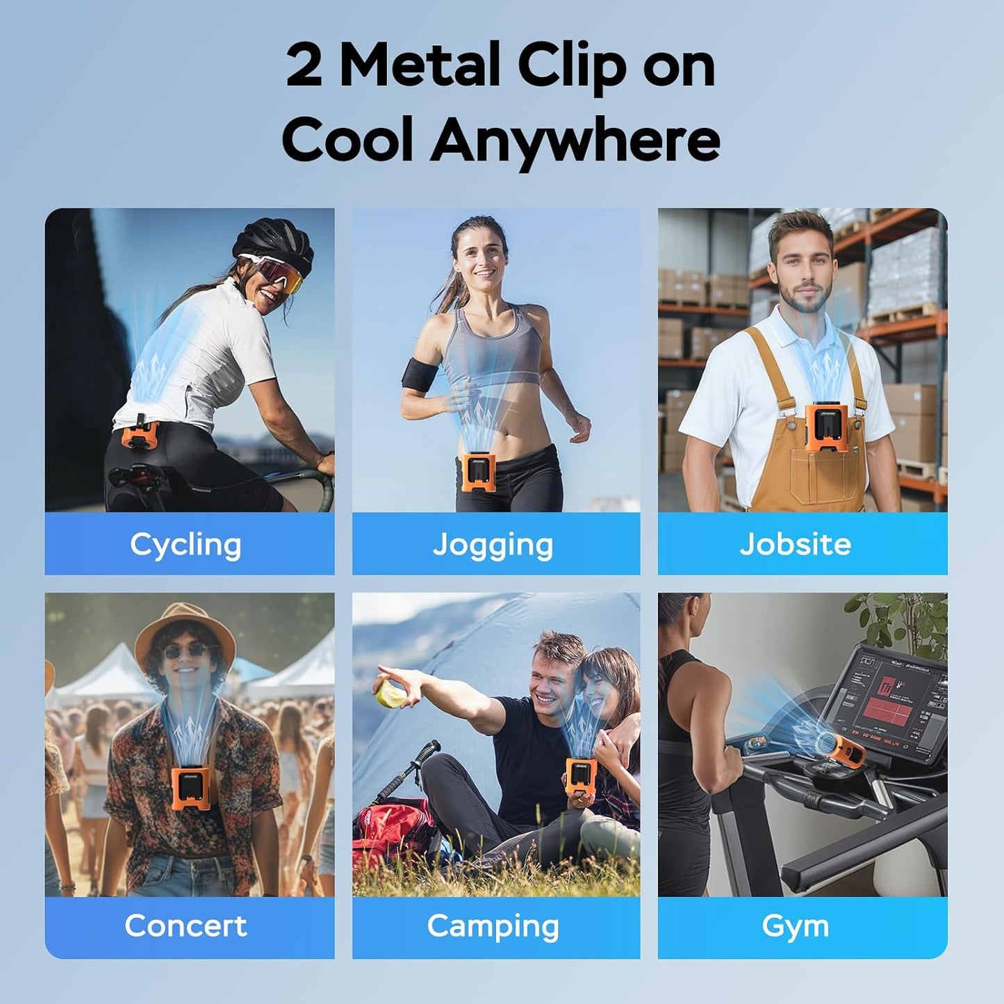 AMACOOL Portable Waist Fan Clip On, MAX 40H Work Time, 10000mAh Rechargeable Wearable Shirt Fan with Light, 16000RPM Powerful 5 Speed Belt Fans Personal Cooling Fans for Outdoor Jobsite Camping Travel