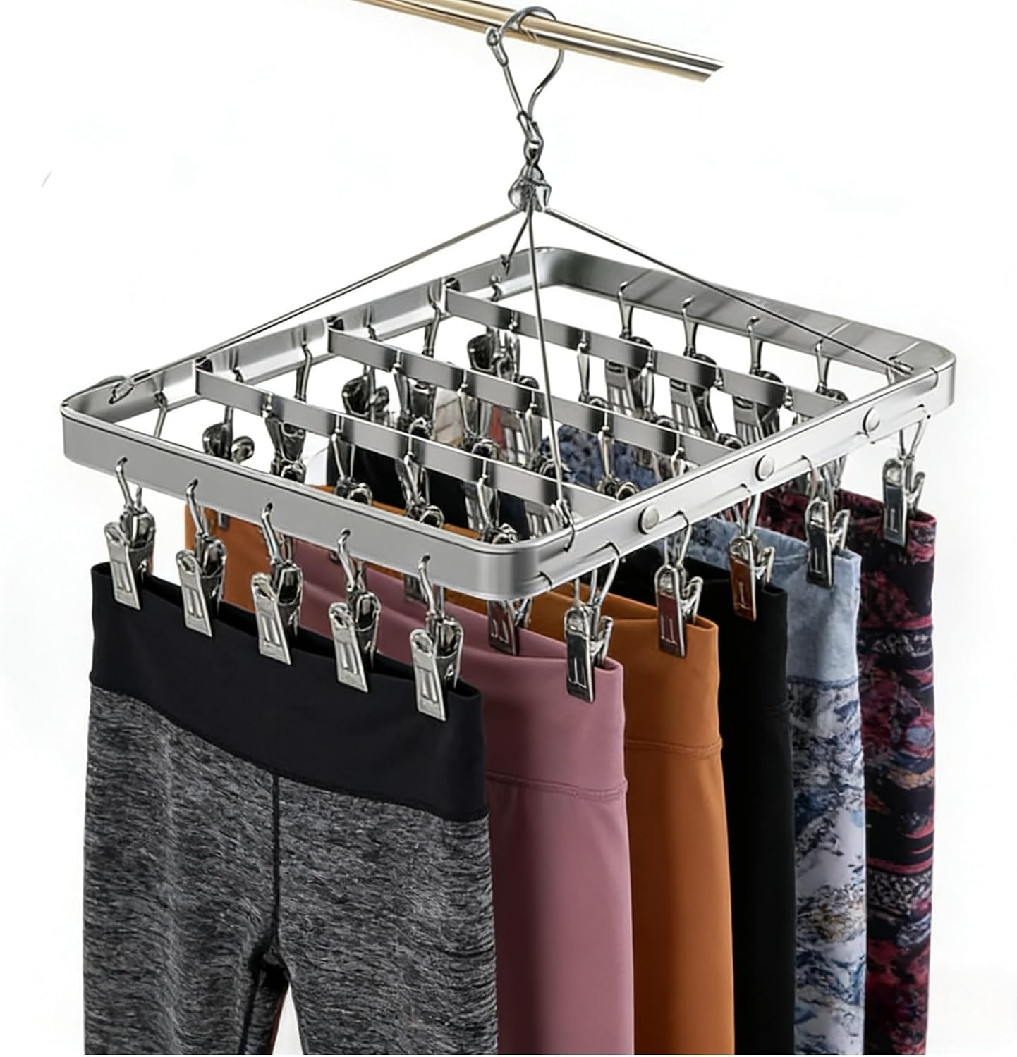 Pants Hangers Clothes Drying Racks Clip Hangers Metal with 36 Clips Windproof Underwear Hanger Foldable Laundry Clip for Jeans Yoga Leggings Trousers Socks Bras (Pink)