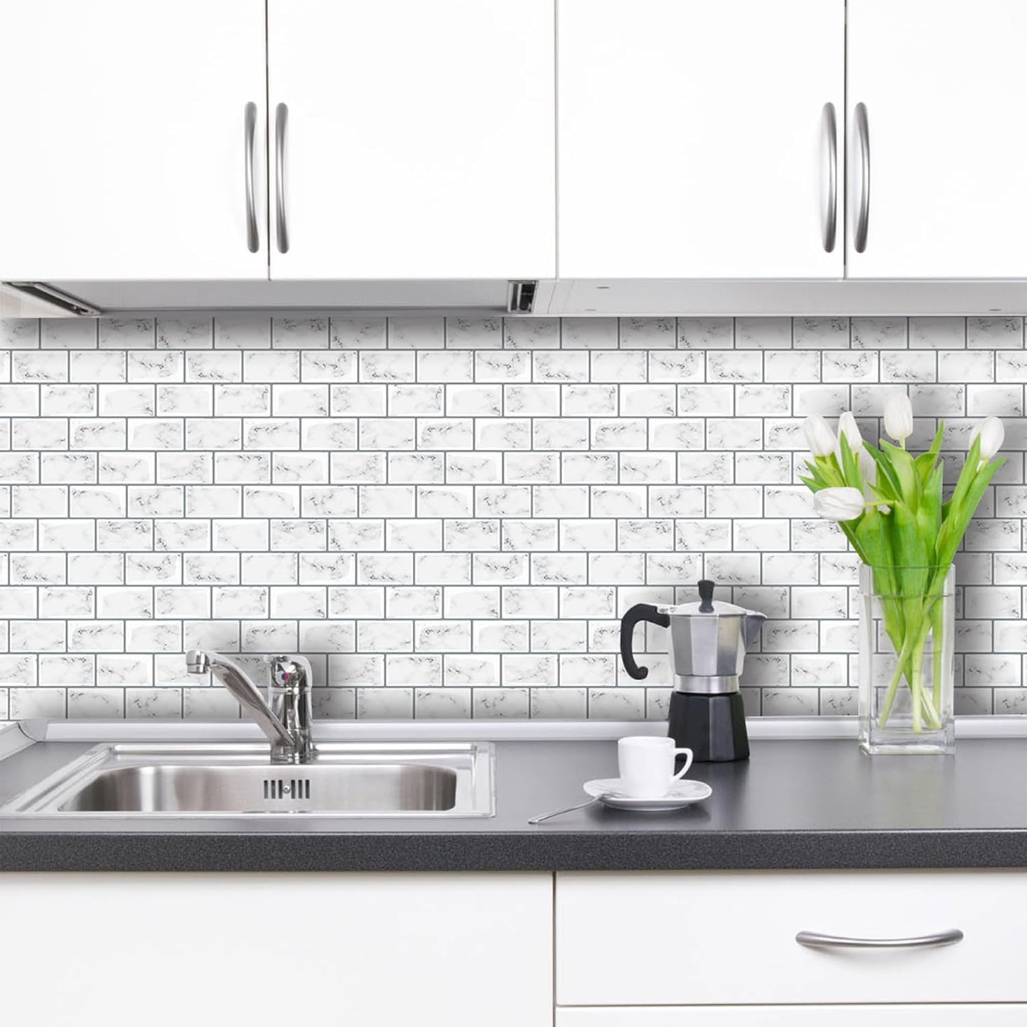 White Peel and Stick Backsplash Tiles for Kitchen, 10-Pack Self-Adhesive Waterproof Vinyl Bathroom Wall Tile(12 * 12 inches)