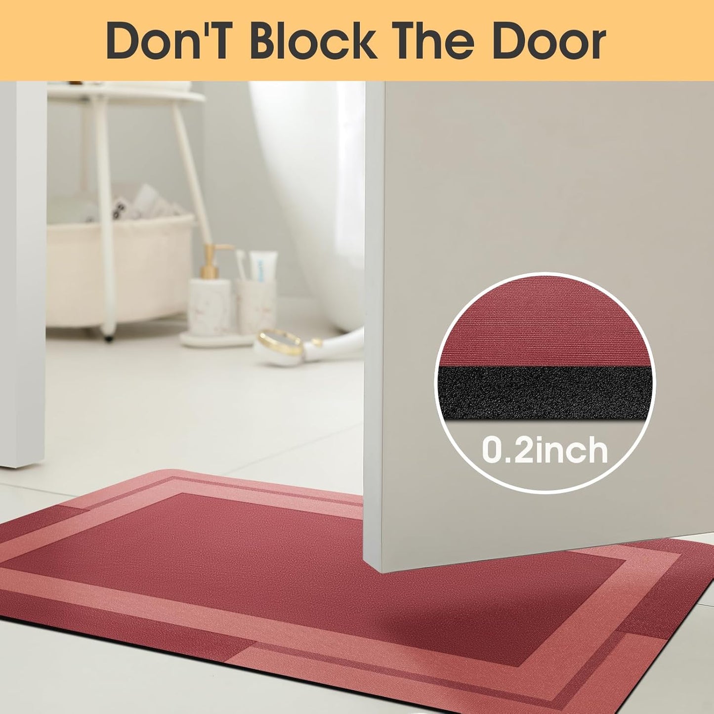 ACCUMTEK Non Slip Bath Mat, Thin Bathroom Rugs Fit Under Door, Quick Dry Bath Mats, Machine Washable Bath Rugs for Bathroom, Bathtub & Kitchen, Grey/Bordered/24 x17