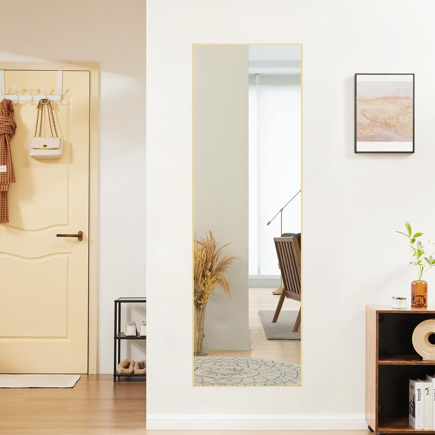 DUMOS 64"x21" Arched Full Length Floor Mirror, Full Body Mirror with Stand, Shatterproof Tempered Glass, Modern Aluminum Alloy Frame, Free Standing or Leaning for Home Decor, Gold