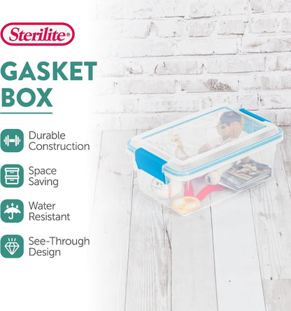 Sterilite 4-Pack Gasket Box, Home Storage Organizer Bins with Lids, 37 Quart – Stackable Clear Plastic Containers for Bedroom, Bathroom, Garage, Basement, or Attic