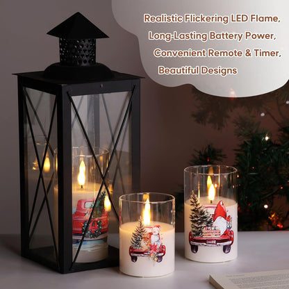 Eywamage Gold Glass Flameless Pillar Candles with Remote, Flickering Christmas LED Candles Battery Operated Set of 3