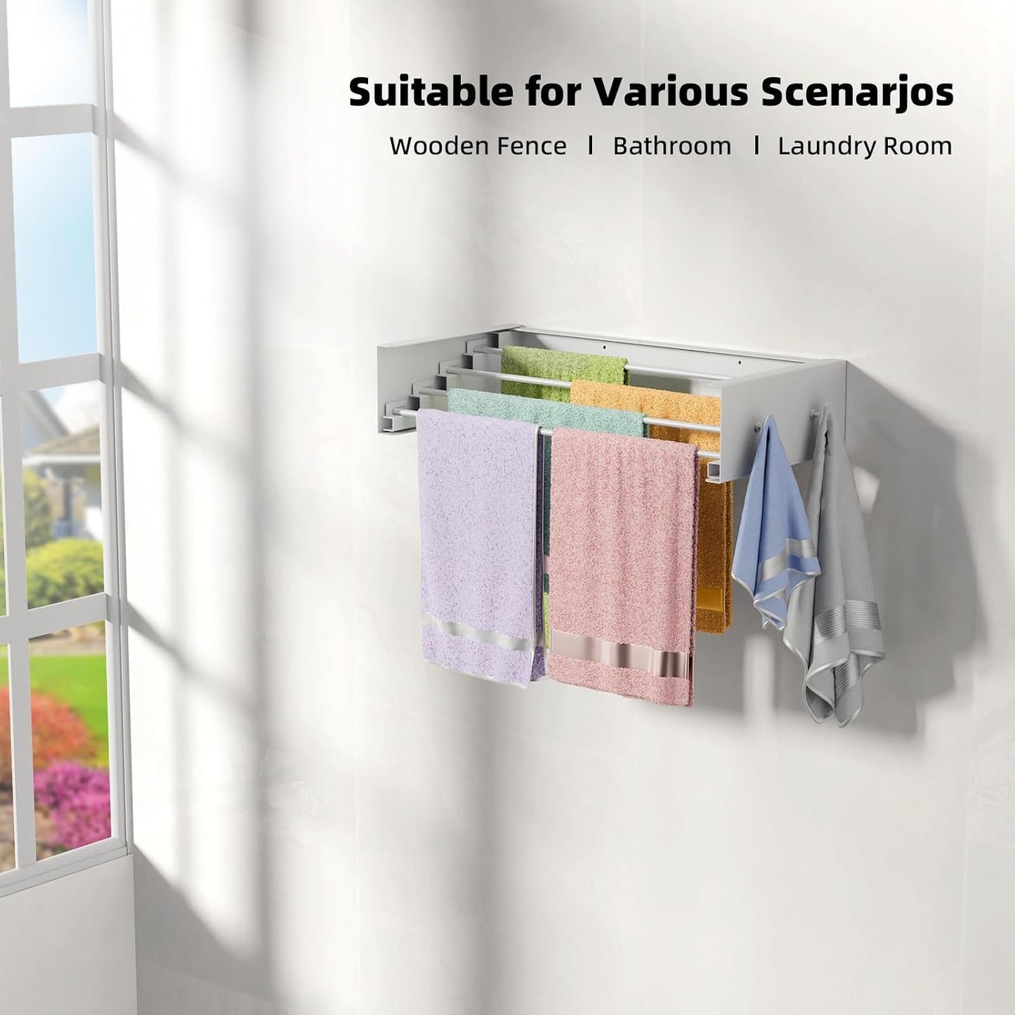 ZMBESUP Wall Mounted Clothes Drying Rack, 31.5" Foldable Collapsible Laundry Rack, Heavy Duty 60 lb Capacity Hidden Space Saver, Includes Wall Template for Laundry Room Indoor Outdoor Balcony (White)